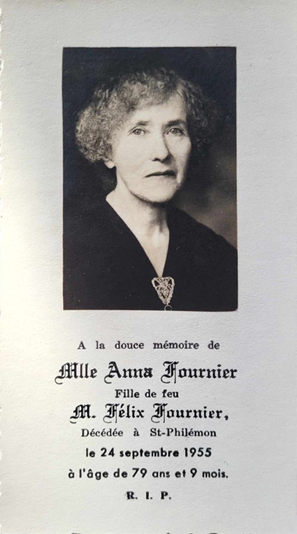Carte mortuaire de Anna Fournier 1955